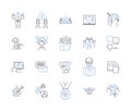 Team studying outline icons collection. Team, studying, colleagues, group, learn, collaborate, research vector and