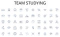 Team studying line icons collection. Education, Degree, Campus, Learning, University, Academics, Student vector and
