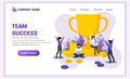 Team success concept. Achievement, Partnership, Leadership, Successful teamwork with giant golden trophy. Can used for web banner Royalty Free Stock Photo