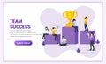 Team success concept. Achievement, Partnership, Leadership, Successful teamwork with golden trophy. Can used for web banner, Royalty Free Stock Photo