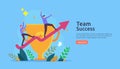 Team success with trophy cup. winning teamwork concept. Together achievement with people character for web landing page template,