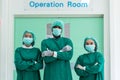 A team of surgeons in the operating room . A team of doctors standing in a hospital. Group of doctors wearing masks in front of th Royalty Free Stock Photo