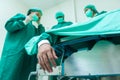 A team of surgeons in the operating room . A team of doctors standing in a hospital. Group of doctors wearing masks in front of th Royalty Free Stock Photo