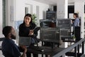 Team of system engineers working on software development with source code Royalty Free Stock Photo