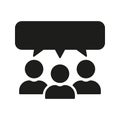 Team Talk Silhouette Icon. Work Discussion Glyph Pictogram. Speech Bubble And Group Of People Solid Sign. Business