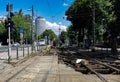 A team of transport infrastructure workers carry out a major overhaul of a tram line in Budapest