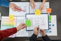 team of UI UX web designer are working together to develop mobile responsive websites with UI UX front end designer previews, UI Royalty Free Stock Photo