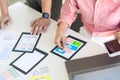 Team User experience UX designer creative graphic planning or designing application development a prototype for mobile phone or Royalty Free Stock Photo