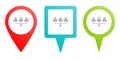 team, users, avatars, pin icon. Multicolor pin vector icon, diferent type map and navigation point