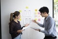 Team of web designers planning and brainstorming mobile app development prototype design on whiteboard. Royalty Free Stock Photo