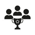 Team Winners with Trophy Silhouette Icon. Award Cup for Success Champion Glyph Pictogram. Win Competition Goblet Solid Royalty Free Stock Photo