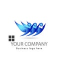 Team work blue color three people together in white background vector logo Royalty Free Stock Photo