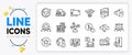 Team work, Buy currency and Loud sound line icons. For web app. Vector