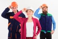 Team work concept. Builder, engineer, labourer, repairman as friendly team Royalty Free Stock Photo