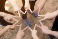 Team Work Concept : Group of Diverse Hands Together Star Process Royalty Free Stock Photo
