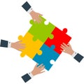 Team work concept.Hands assembling puzzles vector