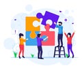 Team work concept, people connecting piece puzzle elements. business leadership, partnership Royalty Free Stock Photo