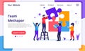 Team work concept, people connecting piece puzzle elements. business leadership, partnership. Modern flat web page design for