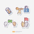 Team Work. Contains team goal, motivation, working group, management, collaboration, cooperation. Hand drawn doodle sticker icon