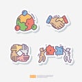 Team Work. Contains team goal, motivation, working group, management, collaboration, cooperation. Hand drawn doodle sticker icon