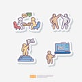 Team Work. Contains team goal, motivation, working group, management, collaboration, cooperation. Hand drawn doodle sticker icon