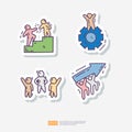 Team Work. Contains team goal, motivation, working group, management, collaboration, cooperation. Hand drawn doodle sticker icon