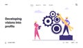 Team Work Cooperation in Gears Mechanism Website Landing Page. Businesspeople Engaged in Business Direction Royalty Free Stock Photo