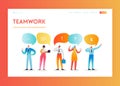 Team Work Creative Process Landing Page Template. Social Media Communication Concept with People Characters Working