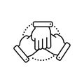 Three hands support each other line icon. Simple outline style. Team, hand, work together, partnership, group, help Royalty Free Stock Photo