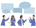 Team work illustration. Brainstorming team. Discussion and dialogue of people. Flat style office work process. News
