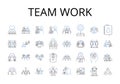 Team work line icons collection. Cooperation support, Leadership guidance, Trust bond, Collaboration partnership, Unity