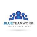 Team work logo in blue partnership education celebration group work people symbol icon vector designs on white background