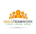 Team work logo in gold partnership education celebration group work people symbol icon vector designs on white background
