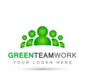 Team work logo in green partnership education celebration group work people symbol icon vector designs on white background Royalty Free Stock Photo