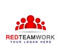 Team work logo in red partnership education celebration group work people symbol icon vector designs on white background