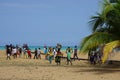 Team work: fischermen catch up net at the beach of togo Royalty Free Stock Photo