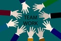 Team work. Multicultural hands team work. Concept of community, support, social movement, friendship Royalty Free Stock Photo