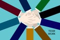 Team work. Multicultural hands team work. Concept of community, support, social movement, friendship Royalty Free Stock Photo