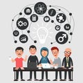 Team work process concept illustration. illustration on group of businessmen meeting