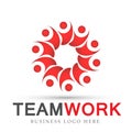 Team work in red logo partnership education celebration group work people symbol icon vector designs on white background Royalty Free Stock Photo