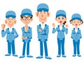 Team of work staff wearing blue working clothes