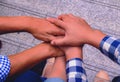 Team work together.They are join hands mean teamwork and spirit. Royalty Free Stock Photo