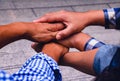 Team work together.They are join hands mean teamwork and spirit. Royalty Free Stock Photo