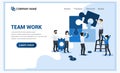 Team work web banner concept. people together connecting piece jigsaw puzzle. business leadership, partnership, team metaphor. Royalty Free Stock Photo