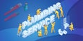 Team of Workers and isometric words Plumbing service. Vector.