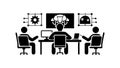 Team Working on Computers, Collaborative Project, Digital Workflow, vector design Generative AI Royalty Free Stock Photo