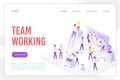 Team working landing page isometric vector template. Stock market analysis and monitoring 3d web banner concept Royalty Free Stock Photo