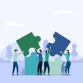 Team working, people connecting puzzle elements, business concept vector illustration Royalty Free Stock Photo