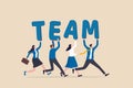Team working together to win business success, teamwork, cooperation or collaboration, coworker partnership or office colleagues Royalty Free Stock Photo