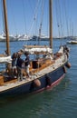 Team on the yacht and old sailing ship detail Royalty Free Stock Photo